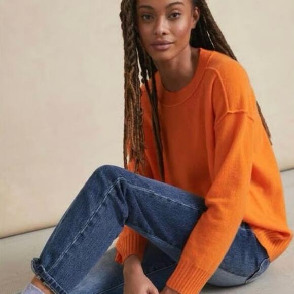 Anthropologie Pilcro Angie Seamed Cashmere Relaxed Sweater Orange Size Medium - Picture 1 of 9